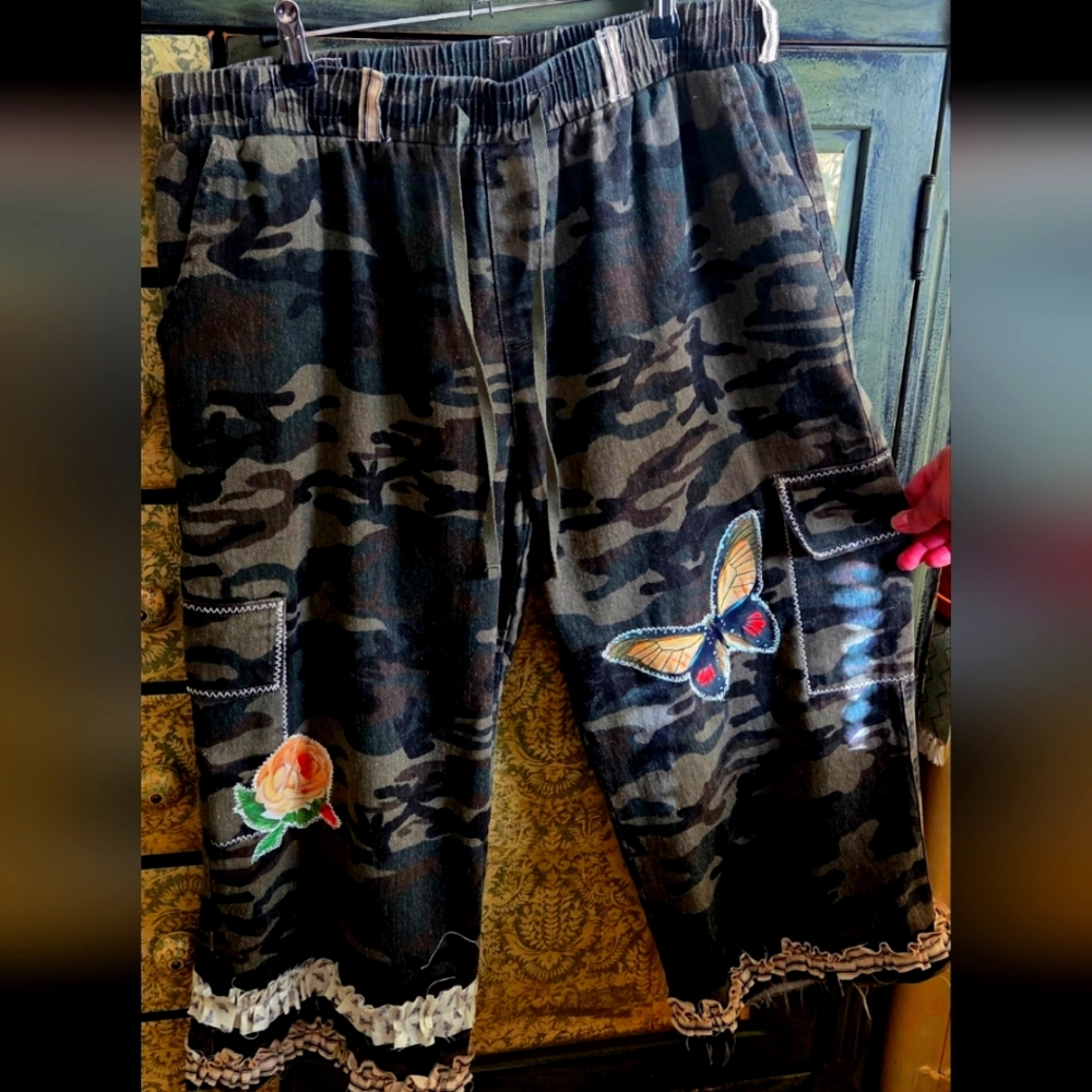 Camouflage Womens Bottoms Patchwork And Embroidery